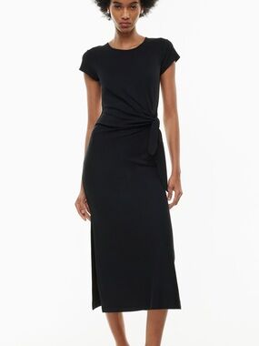 Aritzia Wilfred Sz L Fortune Black Minimalist Nod Detail Midi Dress